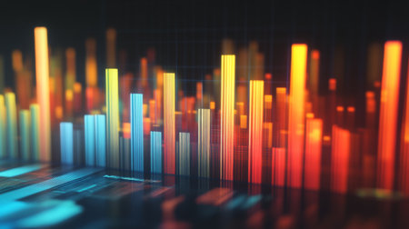 This abstract background features colorful bars representing data visualization, ideal for technology, business, and creative projects seeking vibrant and modern aesthetics.の素材