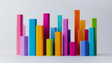 A collection of colorful bar graphs showcases vibrant shapes in a modern arrangement, perfect for representing data in a creative and engaging way.の素材