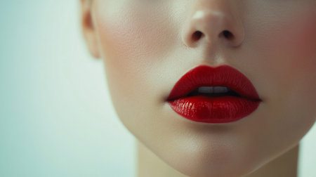 Capture a stunning close-up of glossy red lips on a mannequin face, showcasing beauty and elegance. Perfect for fashion and cosmetic themes.の素材
