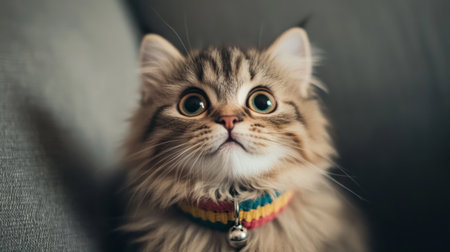 This charming kitten with big, curious eyes captures the essence of cuteness and playfulness. Perfect for pet lovers and animal enthusiasts.の素材