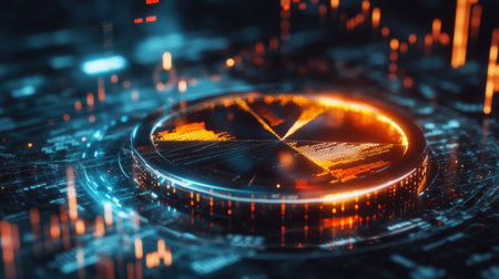 A captivating futuristic design featuring a glowing data visualization concept. This image captures the essence of technology and digital innovation, perfect for projects related to finance, analytics, and modern interfaces.の素材