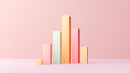 This vibrant and modern bar graph showcases varying heights of colored blocks against a soft pink background, symbolizing growth and progress in data analytics.の素材