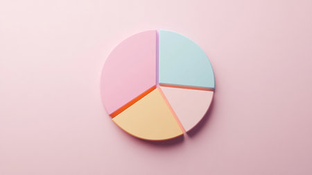 A vibrant, colorful pie chart set against a soft pink background. Ideal for business presentations, data analysis, or creative projects that need a modern touch.の素材