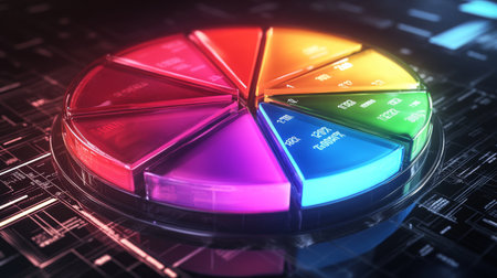 A vibrant color wheel chart set against a digital backdrop, showcasing modern design elements ideal for data analysis, presentations, and creative projects.の素材