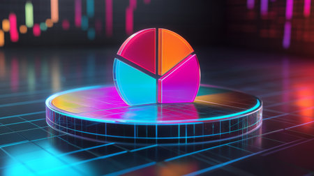 A vibrant pie chart displayed on a digital platform, symbolizing data visualization and analysis. Perfect for business and technology projects, highlighting trends and growth.の素材