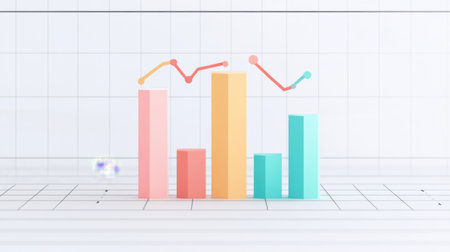 A vibrant bar graph on a white background, showcasing data trends and growth metrics, ideal for business and finance presentations or creative designs.の素材