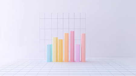 A vibrant bar chart displayed against a minimal grid background symbolizes growth and data analysis. Ideal for business and marketing visuals.の素材