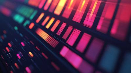 Vibrant abstract patterns with colorful stripes and light reflections create a dynamic digital experience, showcasing modern technology and artistic design.の素材