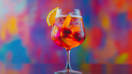 A vibrant cocktail showcases a medley of fruits and ice, perfect for a summer gathering. Its bright colors and garnish create an inviting atmosphere.の素材