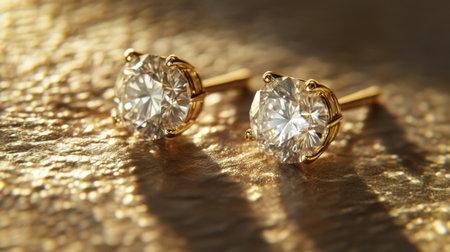 Stunning gold earrings featuring radiant diamonds, perfect for adding elegance to any outfit. Ideal for special occasions or as a thoughtful gift.の素材