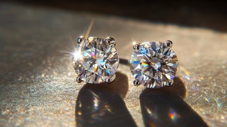 Stunning diamond earrings sit elegantly, showcasing their brilliance and sparkle. Ideal for illustrating luxury, fashion, and refined beauty.の素材
