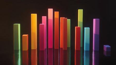 Colorful bar graph made from vibrant blocks showcases an abstract design. Ideal for marketing, data visualization, and creative projects.の素材