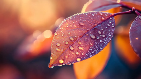 Immerse yourself in the beauty of nature with this close-up of dew-covered leaves. The vibrant colors and intricate details capture the essence of freshness and tranquility.の素材