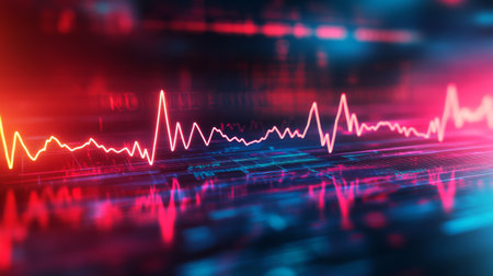 This vibrant visual showcases a heartbeat pulse in a colorful abstract style, representing vitality and technology in healthcare and digital design.の素材