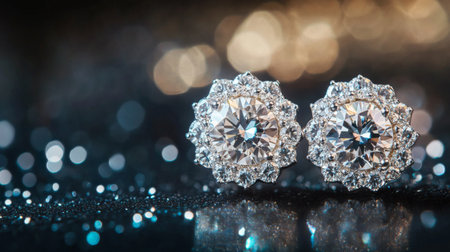 Discover the beauty of elegant diamond earrings sparkling against a soft-focus background. Perfect for showcasing luxury in any jewelry collection.の素材