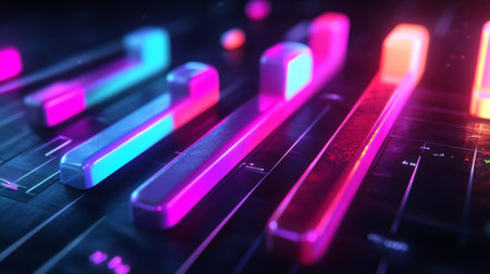 Explore a vibrant sound wave visualization featuring colorful digital elements. Ideal for themes of technology, creativity, and audio performance.の素材