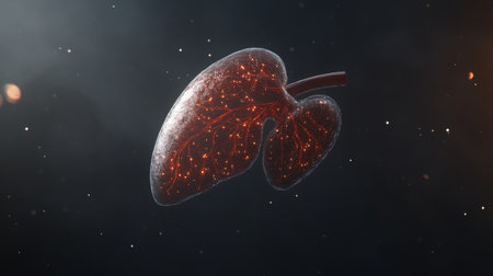 Stunning depiction of human lung anatomy glowing in a dark environment. This image highlights the intricate structures of the respiratory system for educational and artistic purposes.の素材