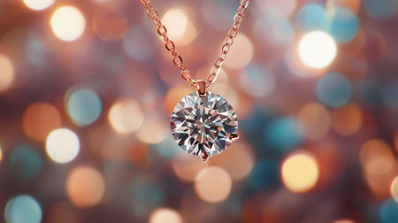 A stunning diamond pendant hangs elegantly on a delicate chain, set against a dreamy sparkling backdrop, capturing luxury and beauty in one frame.の素材