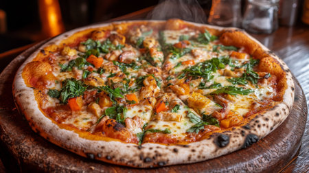 Savor a mouthwatering pizza featuring a blend of fresh ingredients, melted cheese, and vibrant vegetables, perfect for any meal or occasion.の素材