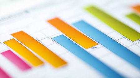 Bright and colorful bar graphs illustrating business data are perfect for presentations and reports, conveying growth and measurement trends effectively.の素材