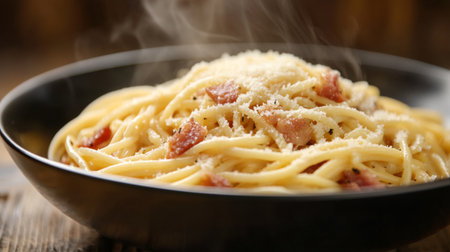 A steaming bowl of delicious pasta topped with cheese, showcasing the perfect blend of flavors. Ideal for food lovers and culinary enthusiasts.の素材