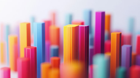 Bright and vibrant 3D bars create an engaging abstract background for data analysis or business presentations, illustrating growth and visualization concepts.の素材