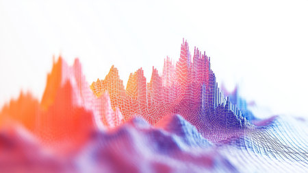 This vibrant abstract visualization showcases a colorful waveform design, representing data trends and movement in a modern, artistic style. Perfect for technology themes.の素材
