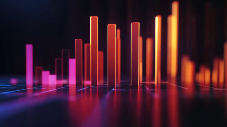 Dynamic and colorful abstract data visualization featuring vibrant bars. Ideal for technology, finance, and analysis concepts in modern design.の素材