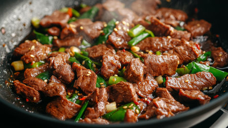 A tantalizing beef stir-fry featuring tender meat and vibrant vegetables, perfect for a quick and healthy meal. Ideal for culinary inspiration.の素材