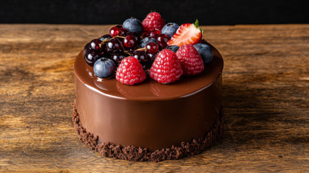 A tempting chocolate cake adorned with fresh berries, perfect for celebrations and special occasions. Delight in its rich flavor and elegant presentation.の素材
