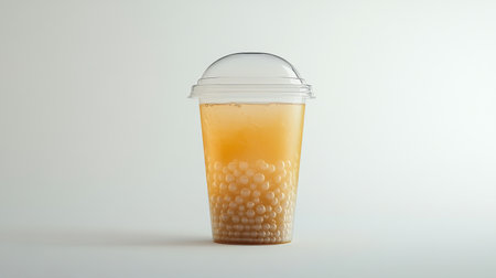 Enjoy a refreshing beverage featuring tapioca pearls in a clear cup. Perfect for summer days, this chilled drink combines sweetness with a unique texture.の素材
