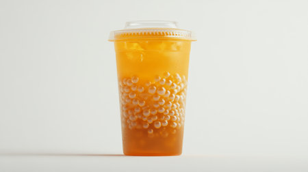 A vibrant cup of refreshing bubble tea filled with tapioca pearls. Perfect for summer days, this drink combines sweetness and texture in a bright presentation.の素材