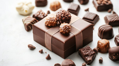 A beautifully crafted gift box filled with assorted chocolates and truffles, perfect for celebrations, special occasions, or personal indulgence.の素材