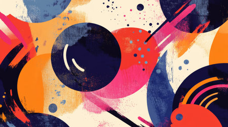 A vibrant and dynamic abstract design featuring colorful shapes and brushstrokes, perfect for creative projects and artistic inspiration.の素材