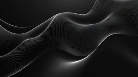 A captivating abstract image featuring flowing black waves with intricate lines. This modern design evokes a sense of motion and elegance, perfect for a variety of creative projects.の素材
