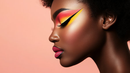 This striking profile image showcases bold makeup artistry, featuring vibrant colors and creative design. The perfect blend of elegance and modern fashion.の素材