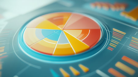 Vibrant pie chart on a digital dashboard, illustrating data analysis and business performance. Ideal for presentations and financial reports.の素材