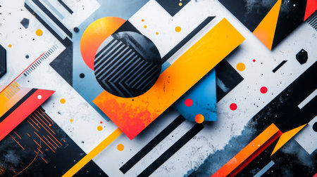 A vibrant abstract composition featuring colorful geometric shapes and striking patterns, perfect for creative projects, design inspiration, and modern art pieces.の素材