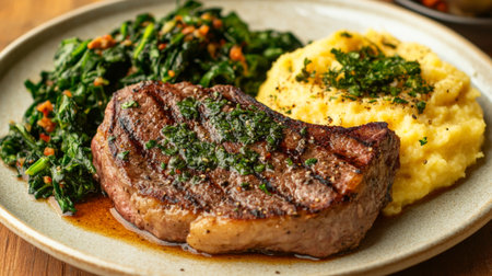 A beautifully plated grilled steak served with sautの素材