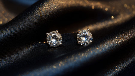 Discover a stunning pair of elegant diamond earrings resting on luxurious fabric, showcasing exquisite craftsmanship and a brilliant shine. Perfect for any fashion enthusiast.の素材
