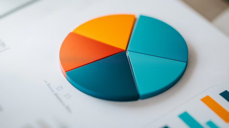 A vibrant pie chart representing business data analysis. This graphic can enhance reports and presentations, providing clear visual insights into market statistics and trends.の素材