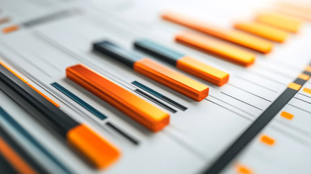A close-up view of a modern data visualization featuring vibrant orange bars on a sleek background, ideal for business and digital analysis themes.の素材