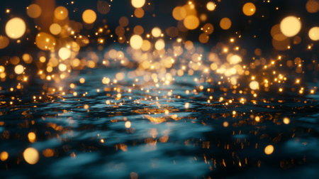 A captivating scene featuring shimmering lights reflected on water, creating a magical and serene atmosphere perfect for various creative projects.の素材