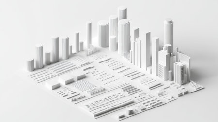 A minimalist 3D cityscape model showcases various architectural elements in a clean, white design, perfect for urban planning and visualization projects.の素材