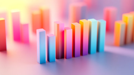 Vibrant bar graphs in an abstract style represent data trends and insights. Ideal for business, marketing, and financial presentations that require a modern touch.の素材