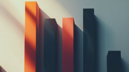 Vibrant abstract representation of bar graphs casting shadows. Ideal for business presentations, reports, or articles focused on data analysis and performance trends.の素材