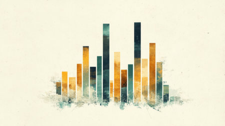 An abstract representation of data visualization featuring colorful bars. Ideal for backgrounds, reports, and technology-related projects.の素材