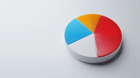 A colorful pie chart representation on a minimalist backdrop, ideal for data analysis, presentations, and business visuals, showcasing insights and metrics.の素材