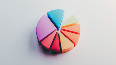 A colorful pie chart representing data analysis, showcasing vibrant sections on a minimalistic background. Perfect for business and marketing presentations.の素材