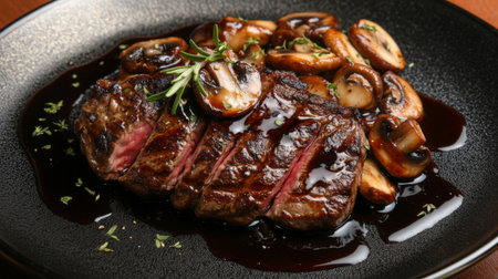 A delicious grilled steak topped with sautの素材